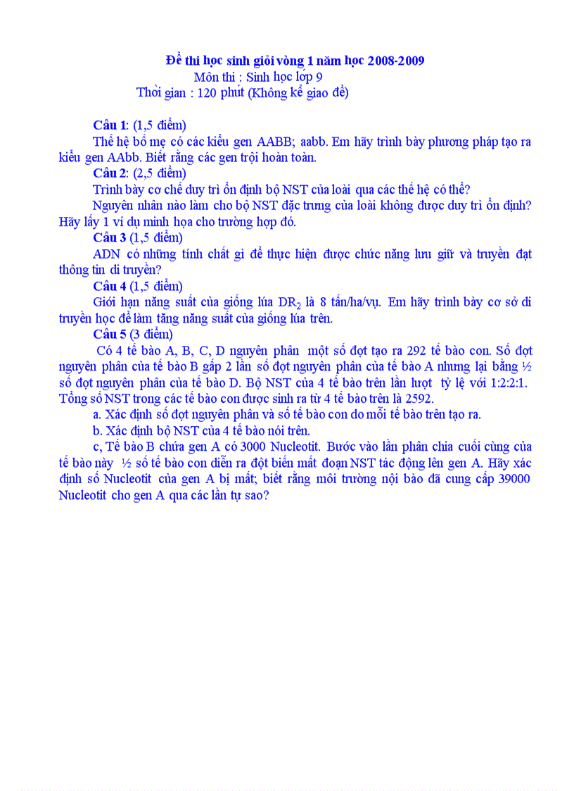 image for page Đề thi HSG sinh vòng 1 2008 2009