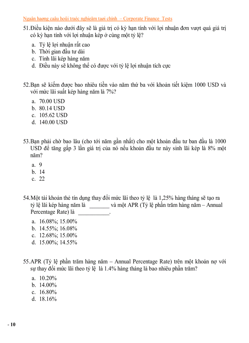 image for page Ngân Hàng Câu Hỏi Trắc Nghiệm Về Tài Chính
