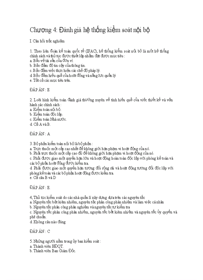 image for page Hệ thống câu hỏi trắc nghiệm kiểm toán Đáp án