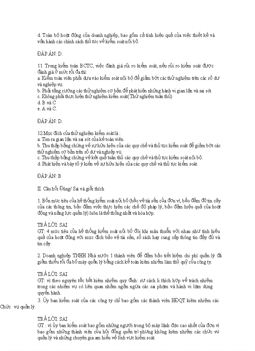 image for page Hệ thống câu hỏi trắc nghiệm kiểm toán Đáp án