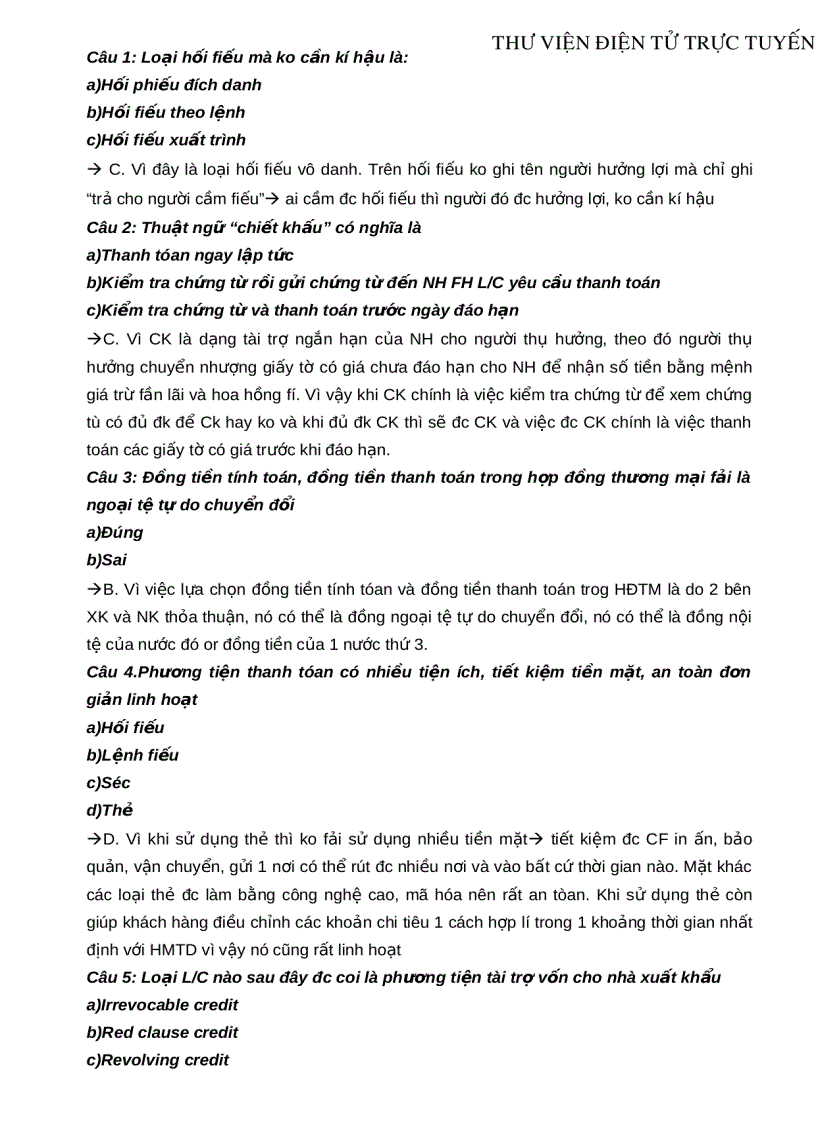 image for page 138 câu trắc nghiệm môn Thanh toán quốc tế Kèm lời giải