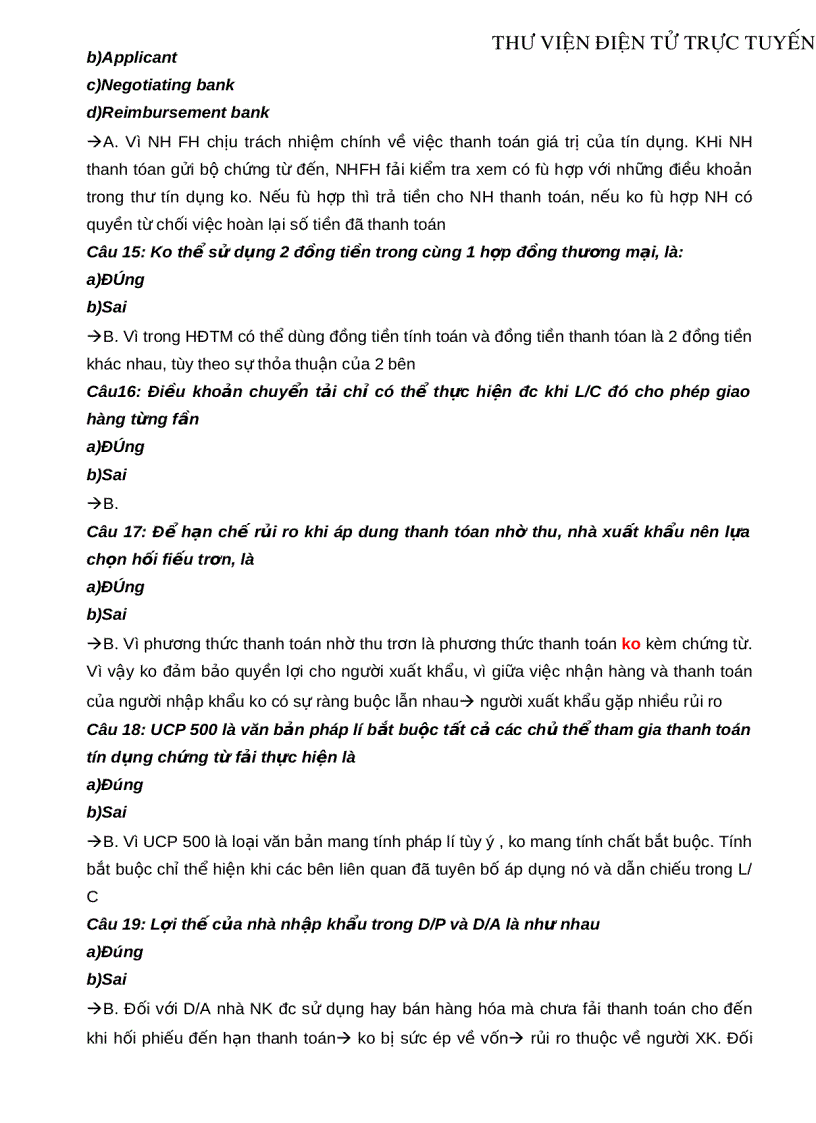 image for page 138 câu trắc nghiệm môn Thanh toán quốc tế Kèm lời giải