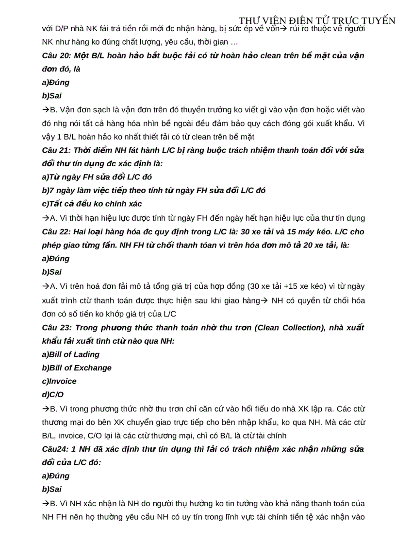 image for page 138 câu trắc nghiệm môn Thanh toán quốc tế Kèm lời giải