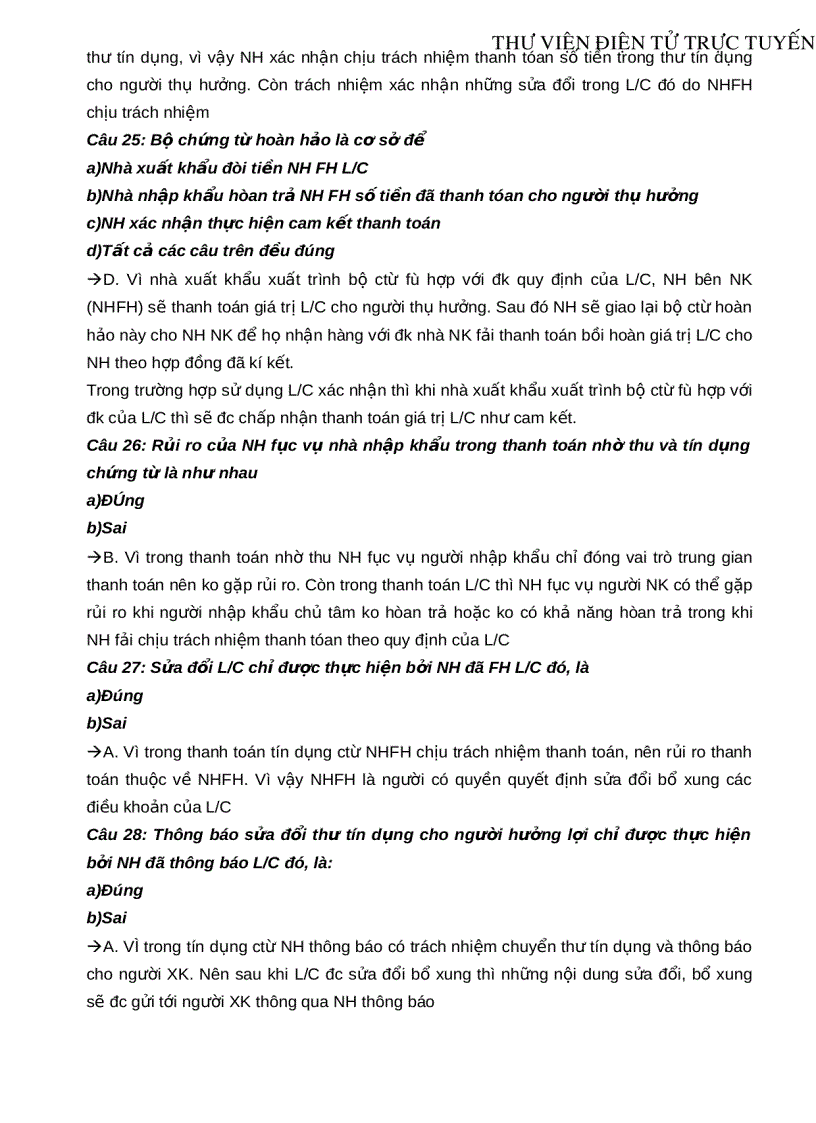 image for page 138 câu trắc nghiệm môn Thanh toán quốc tế Kèm lời giải