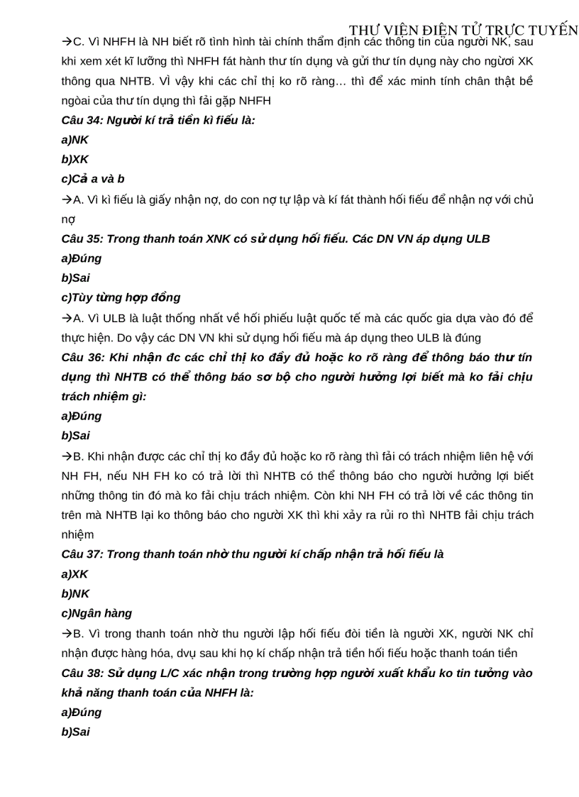 image for page 138 câu trắc nghiệm môn Thanh toán quốc tế Kèm lời giải