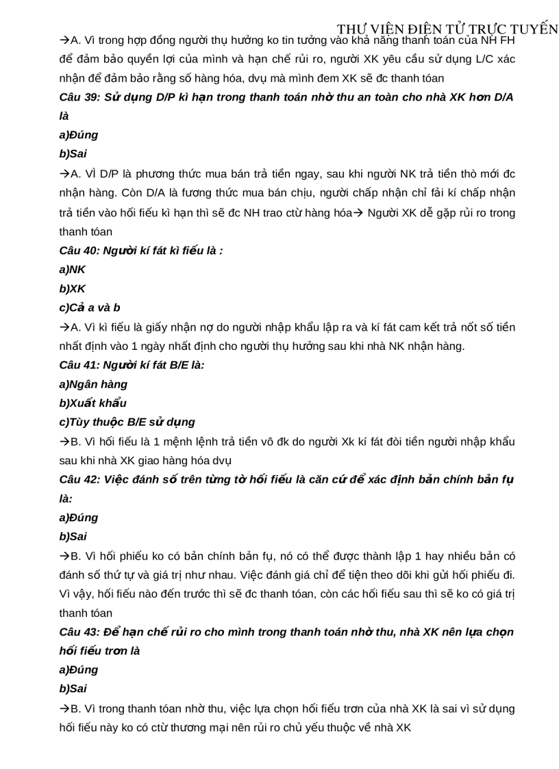 image for page 138 câu trắc nghiệm môn Thanh toán quốc tế Kèm lời giải