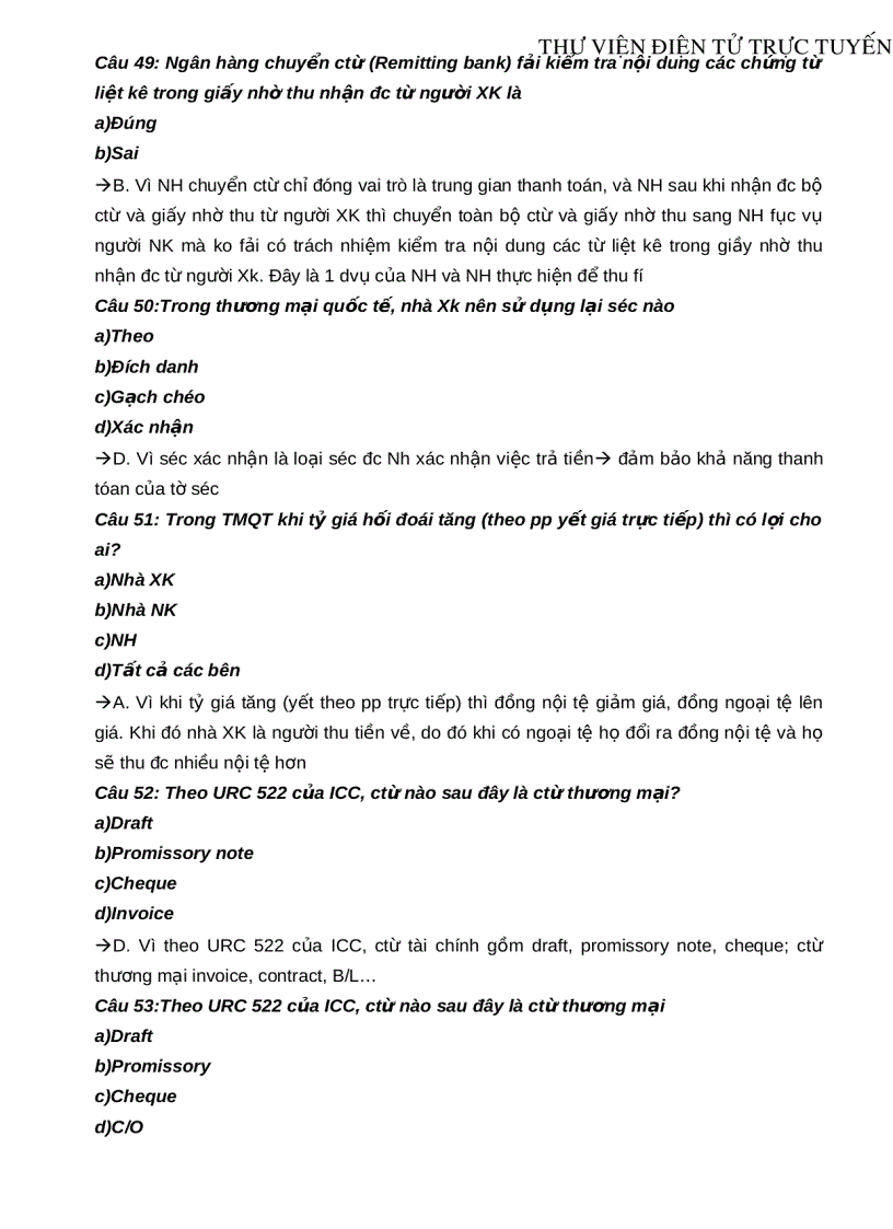 image for page 138 câu trắc nghiệm môn Thanh toán quốc tế Kèm lời giải