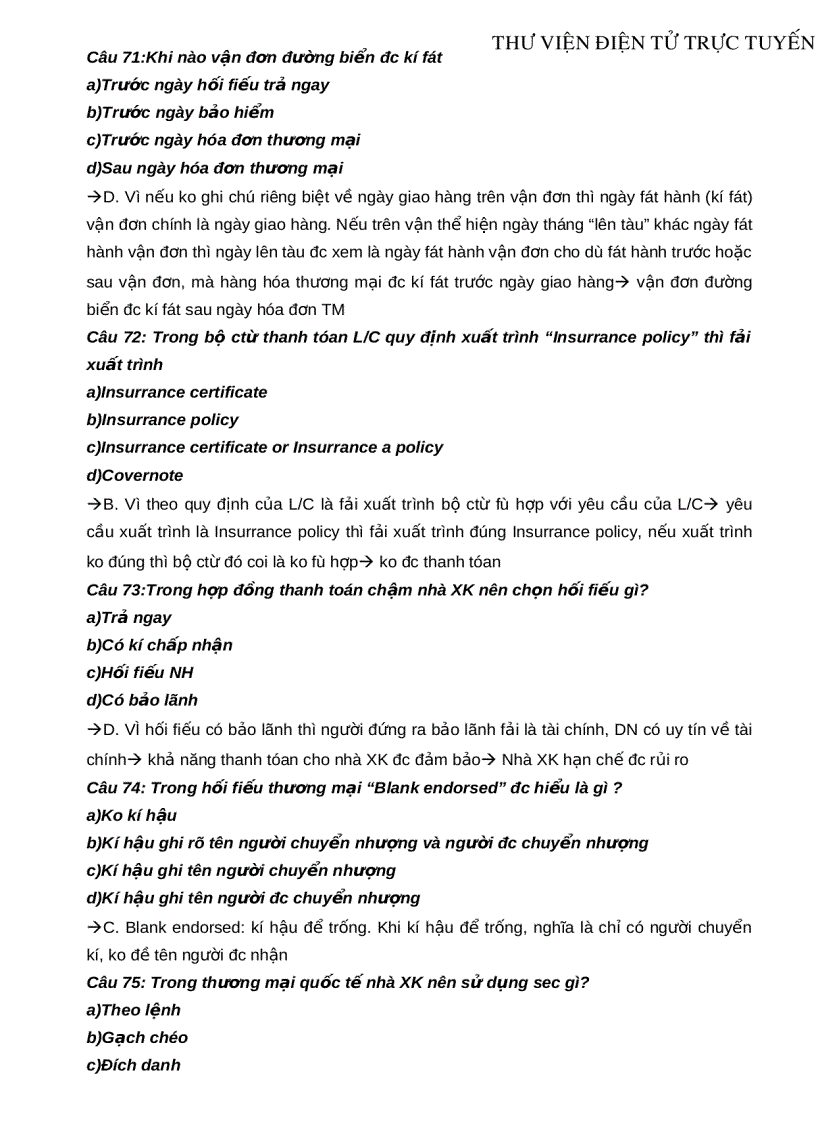 image for page 138 câu trắc nghiệm môn Thanh toán quốc tế Kèm lời giải