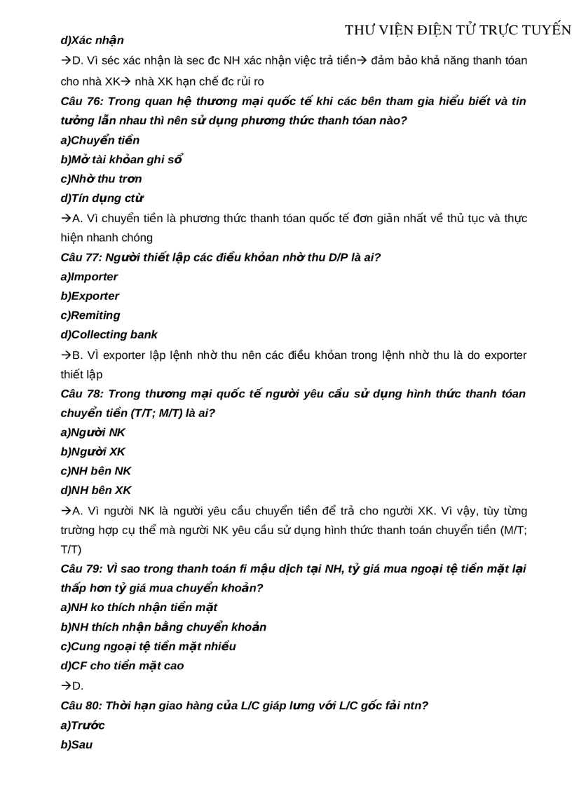 image for page 138 câu trắc nghiệm môn Thanh toán quốc tế Kèm lời giải