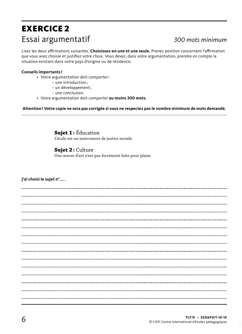 image for page Dạng đề thi viết TCF expression ecrite de TCF DAP