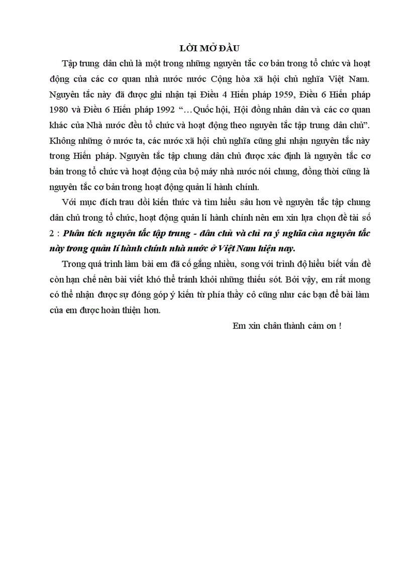 image for page Phân tích nguyên tắc tập trung dân chủ và chỉ ra ý nghĩa của nguyên tắc này trong quản lí hành chính nhà nước ở Việt Nam hiện nay