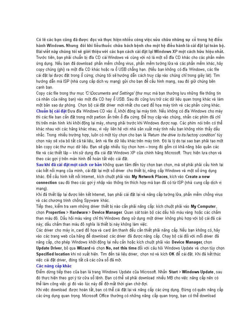 image for page Cách cài đặt mới lại Windows XP không bị mất dữ liệu