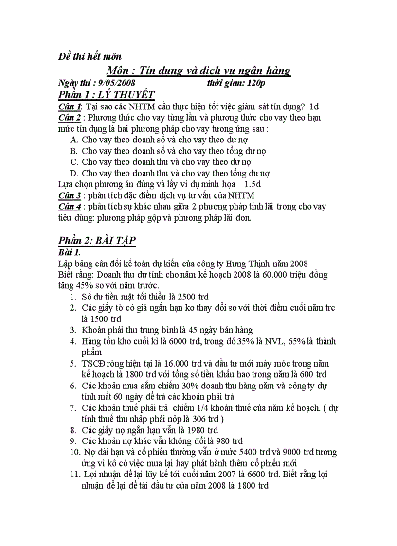 image for page Đề thi Tín Dụng HVNH