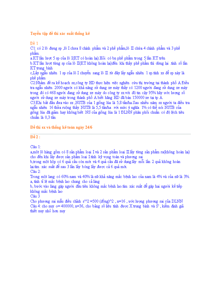 image for page 2 đề thi xác suất thống kê