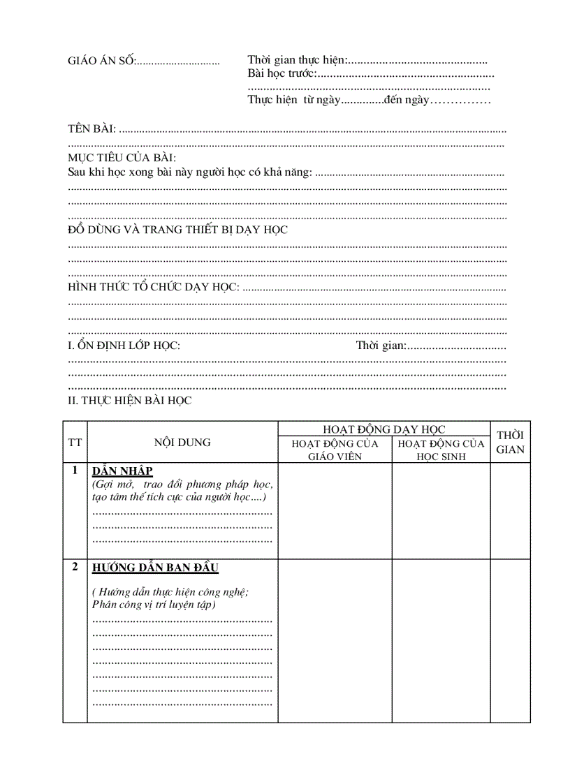 image for page Mẫu giáo án Lý thuyết Thực hành Tích hợp dạy nghề