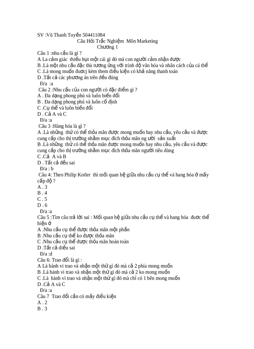 image for page Bộ đề Trắc Nghiệm Môn Marketing