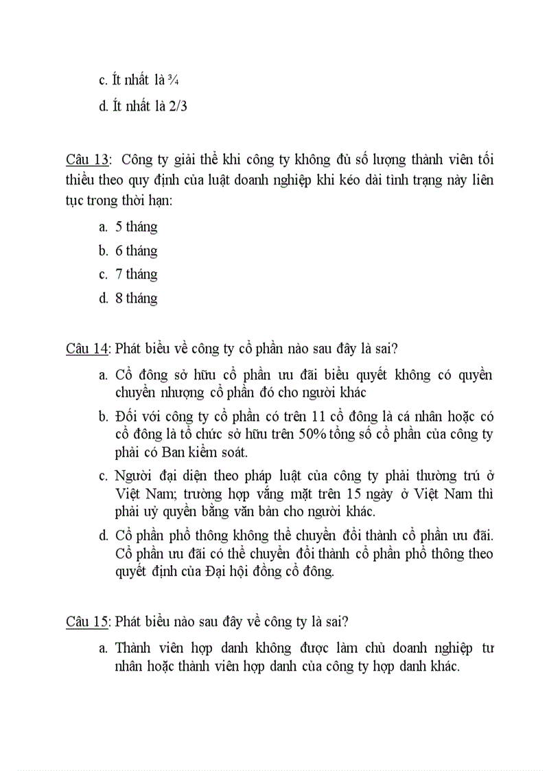 image for page Câu hỏi trắc nghiệm luật kinh tế luật doanh nghiệp