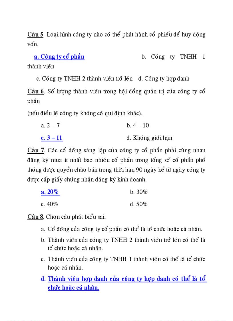 image for page Câu hỏi trắc nghiệm luật kinh tế luật doanh nghiệp