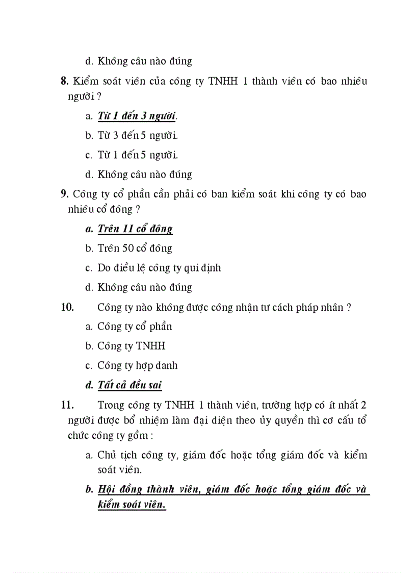 image for page Câu hỏi trắc nghiệm luật kinh tế luật doanh nghiệp