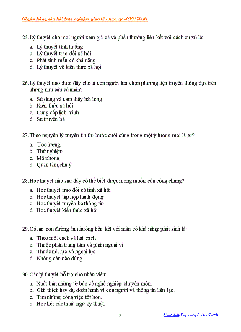 image for page NGân hàng trắc nghiệm câu hỏi về giao tiếp nhân sự Public Relations PR Tests