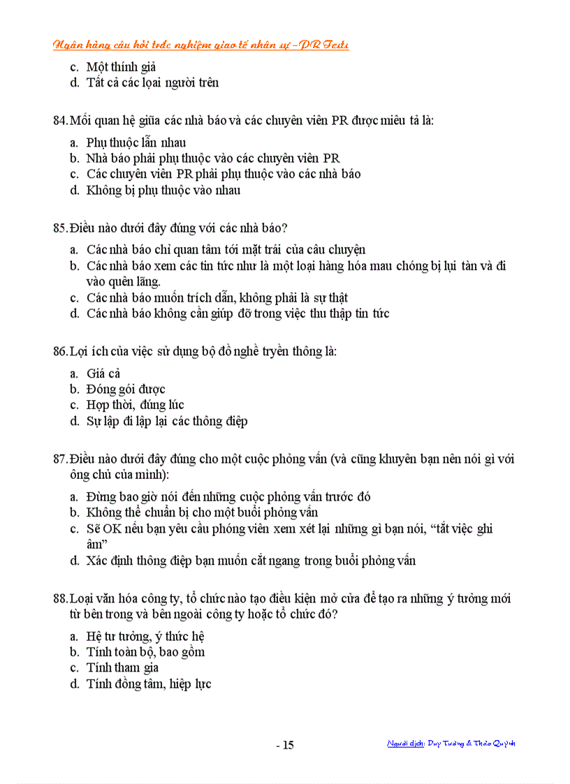 image for page NGân hàng trắc nghiệm câu hỏi về giao tiếp nhân sự Public Relations PR Tests