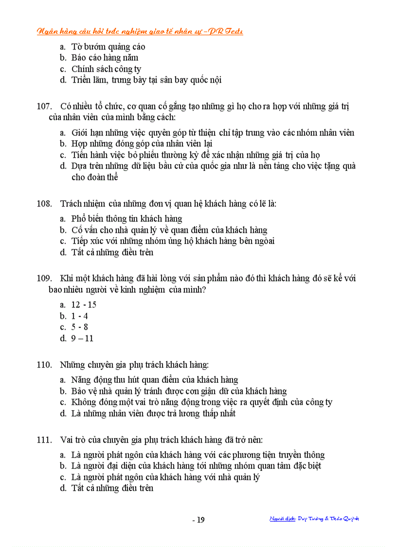 image for page NGân hàng trắc nghiệm câu hỏi về giao tiếp nhân sự Public Relations PR Tests
