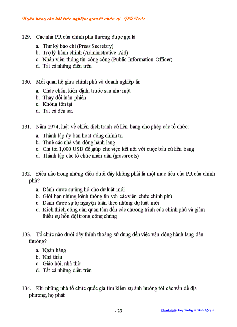 image for page NGân hàng trắc nghiệm câu hỏi về giao tiếp nhân sự Public Relations PR Tests