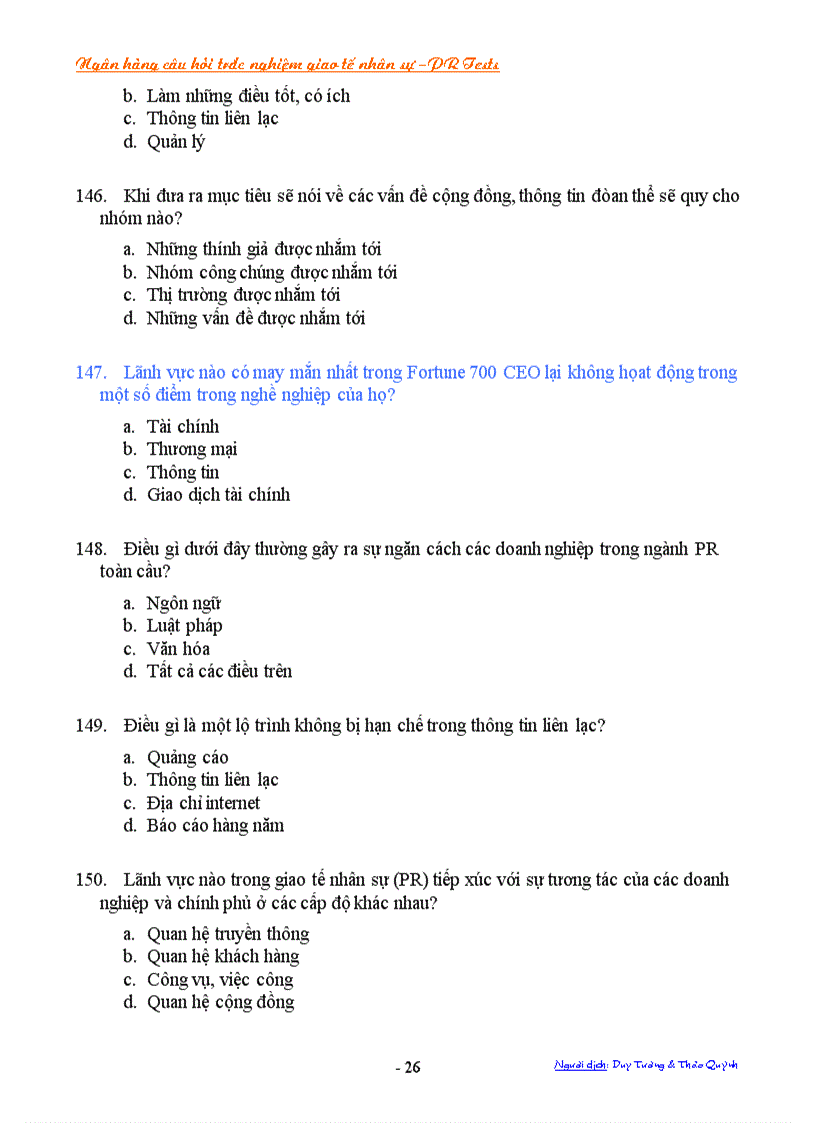 image for page NGân hàng trắc nghiệm câu hỏi về giao tiếp nhân sự Public Relations PR Tests