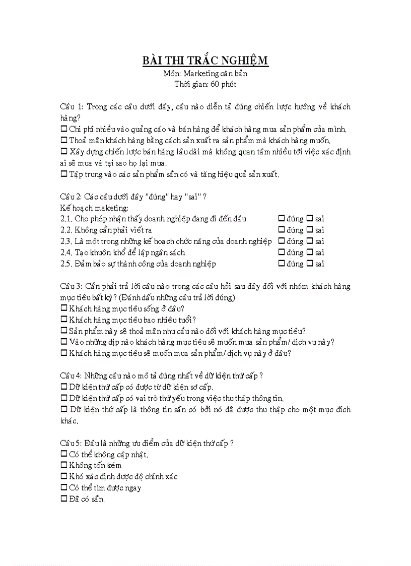 image for page Trắc nghiệm marketing