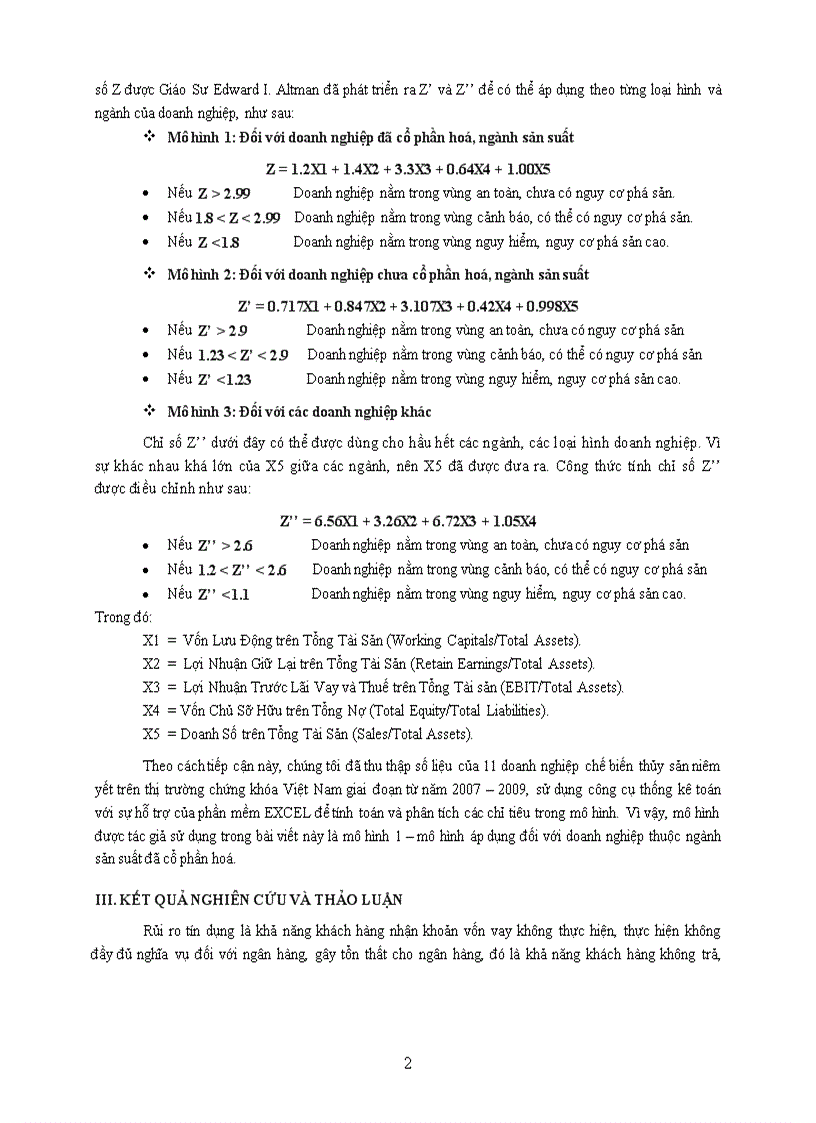 image for page ĐO lường rủi ro tín dụng bằng mô hình điểm số Z
