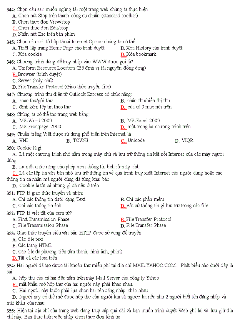image for page Ngân hàng câu hỏi trắc nghiệm ôn thi tin học đại cương