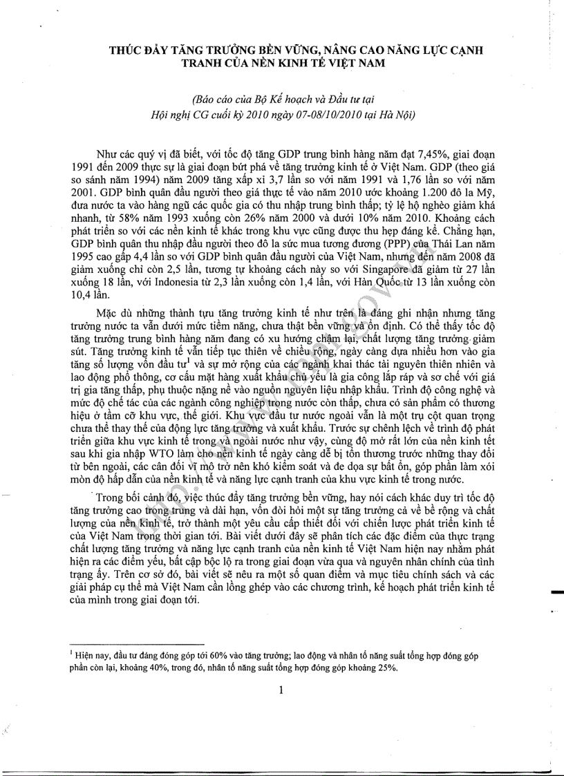 image for page Thúc đẩy tăng trưởng bền vững Nâng cao năng lực cạnh tranh của nền kinh tế Việt Nam 2010