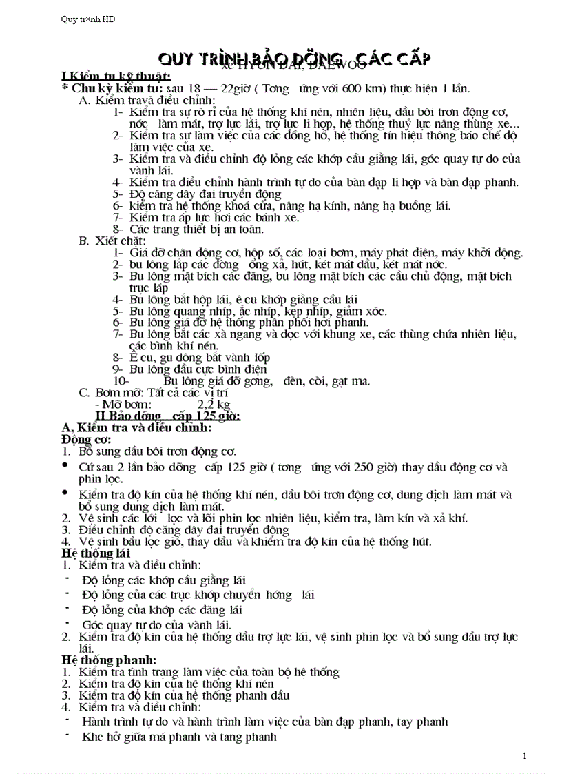 image for page Quy trình sửa chữa bảo dưỡng các cấp xe Huyndai Daewoo