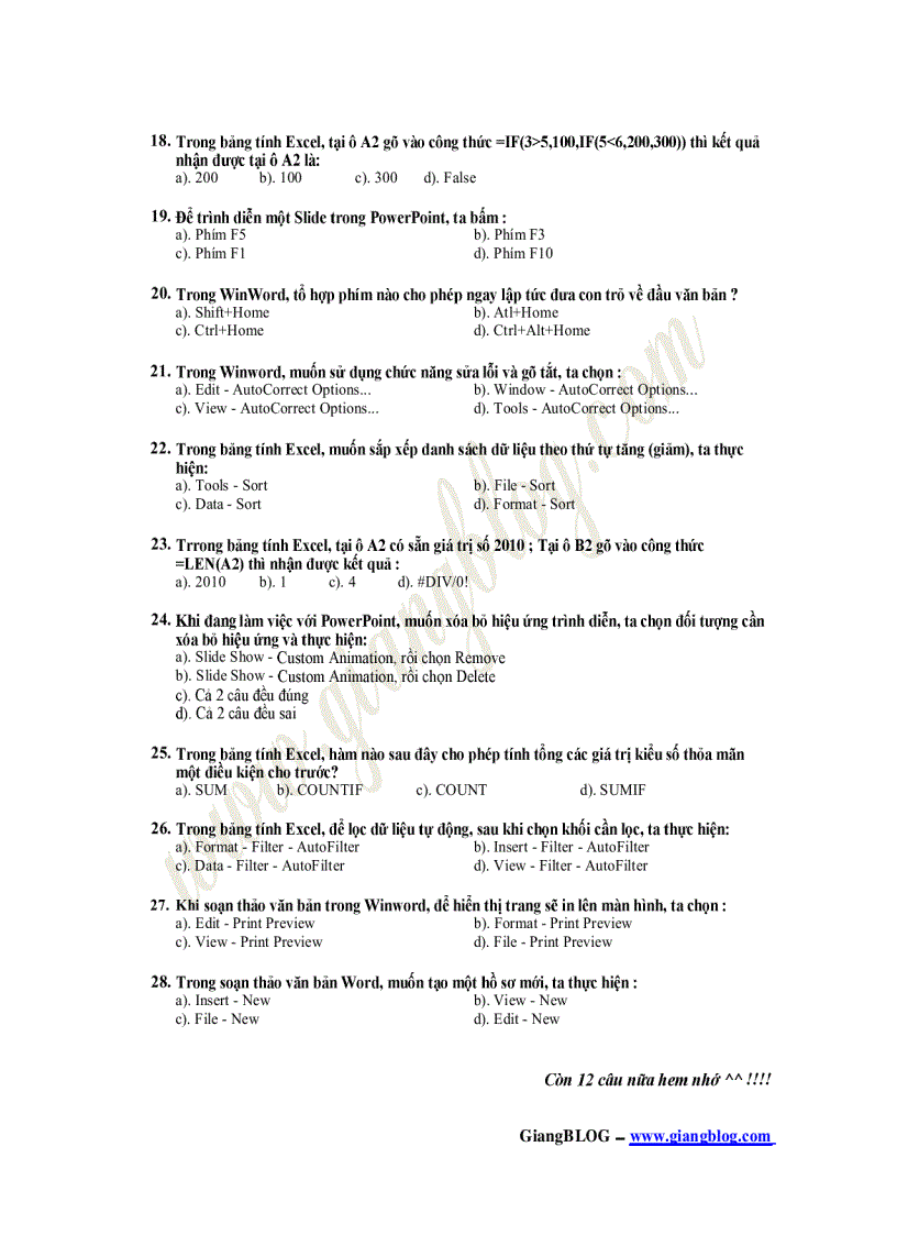 image for page Đề thi Tin học vào Agribank 7 11 2010