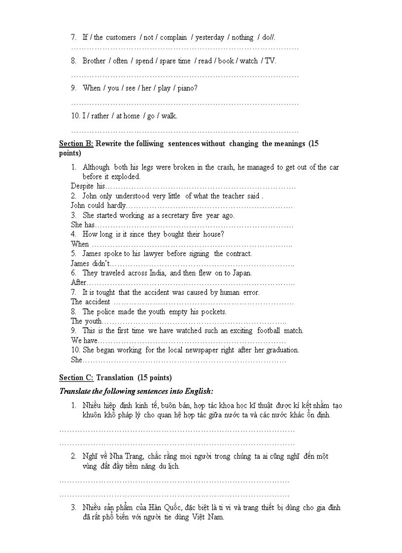 image for page Đề thi tuyển sinh văn bằng 2 môn tiếng anh vào trường ktqd đề số 3