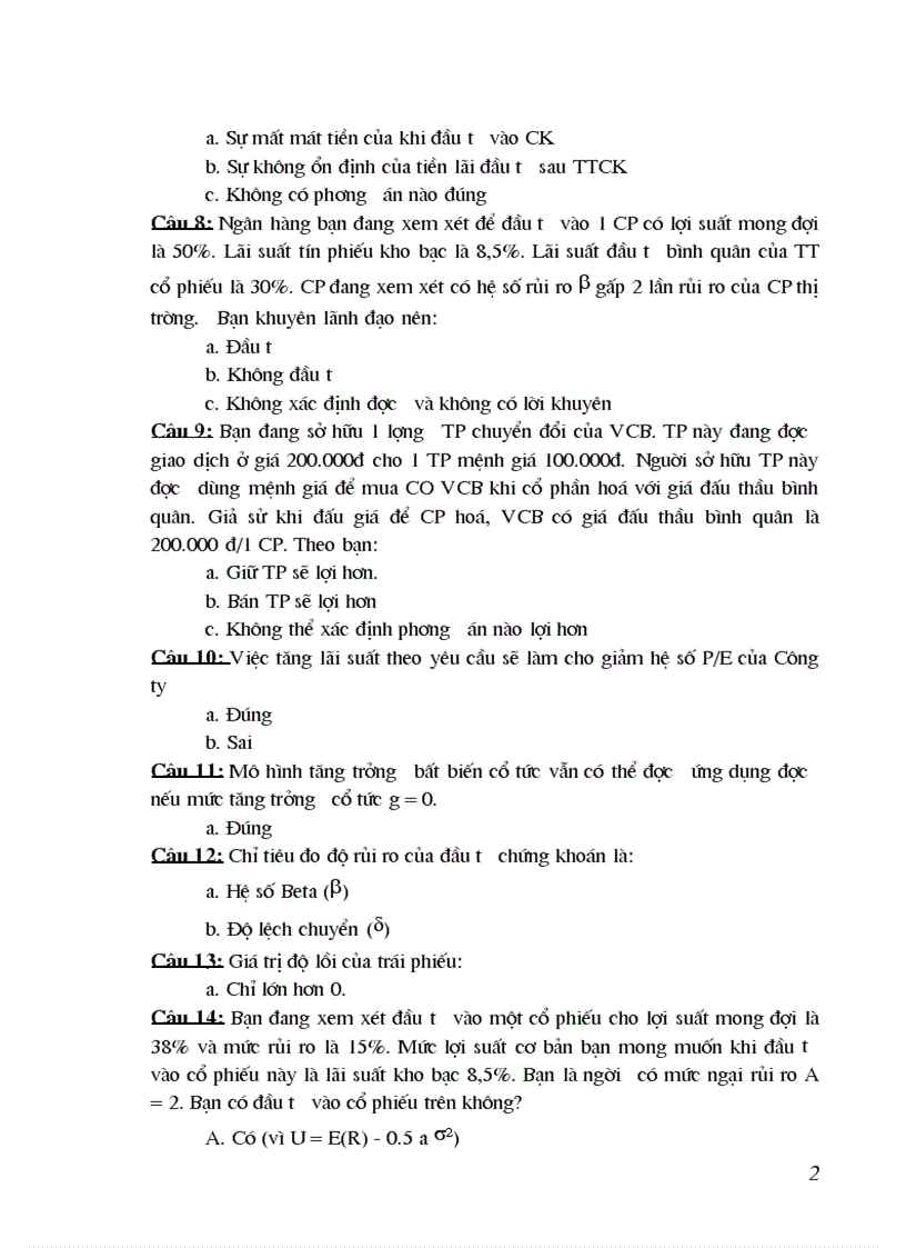 image for page 200 câu hỏi trắc nghiệm phân tích và đầu tư chứng khoán