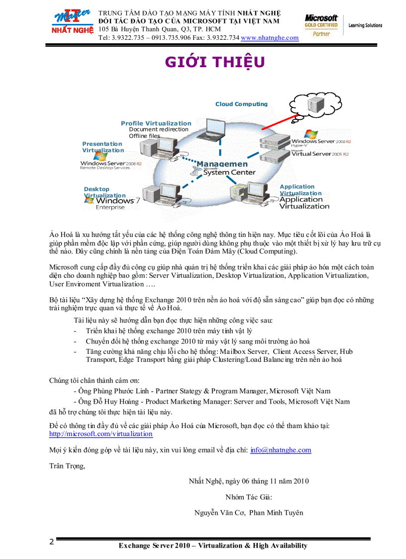 Xây Dựng Hệ Thống Exchange 2010 Trên Nền Ảo Hoá Với Độ Sẵn Sàng Cao