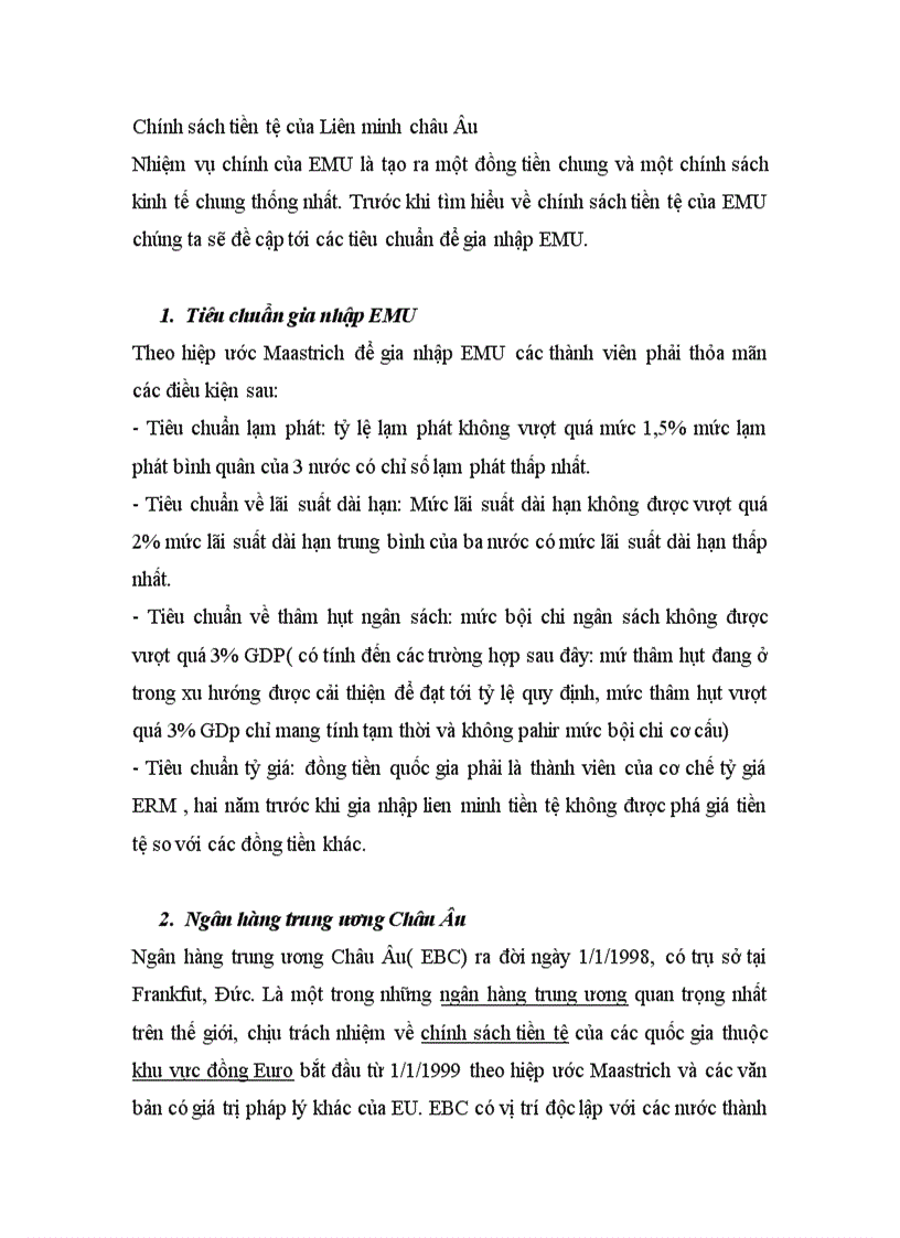 image for page Chính sách của liên minh tiền tệ Châu Âu