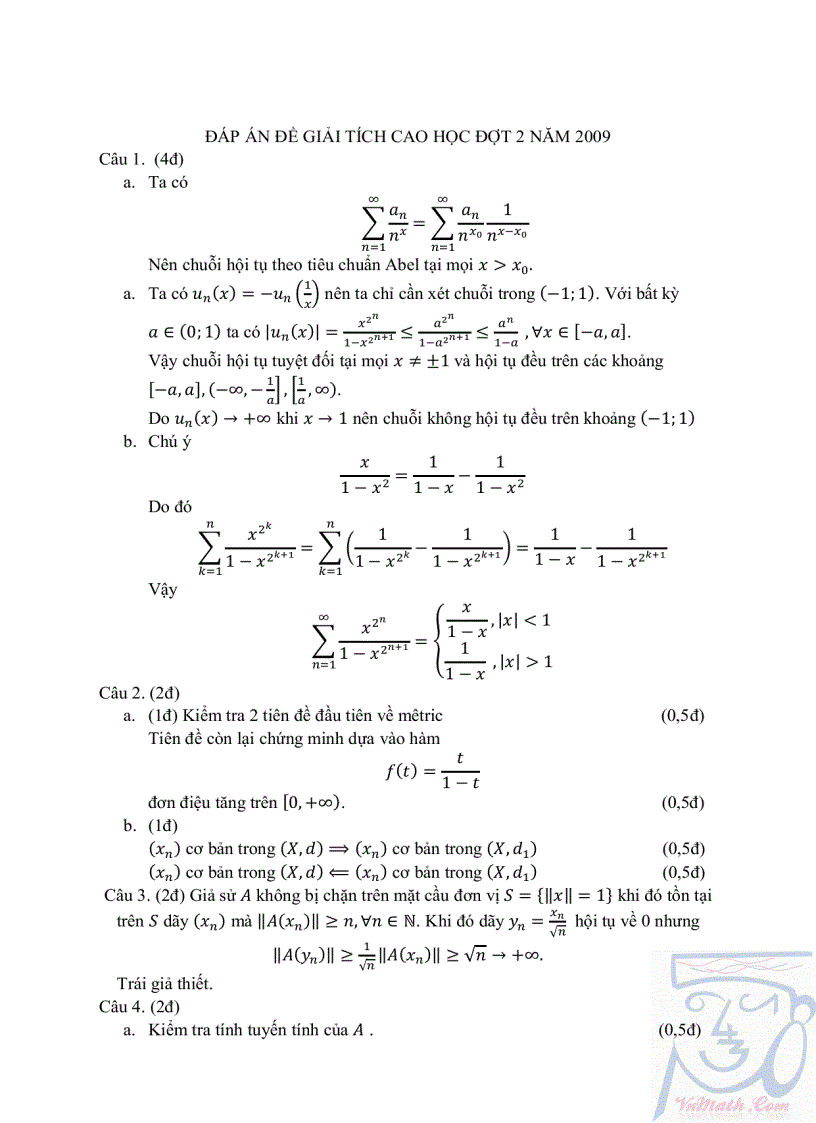 image for page Đề thi Cao học môn Toán giải tích Đại học Huế Có đáp án 2009