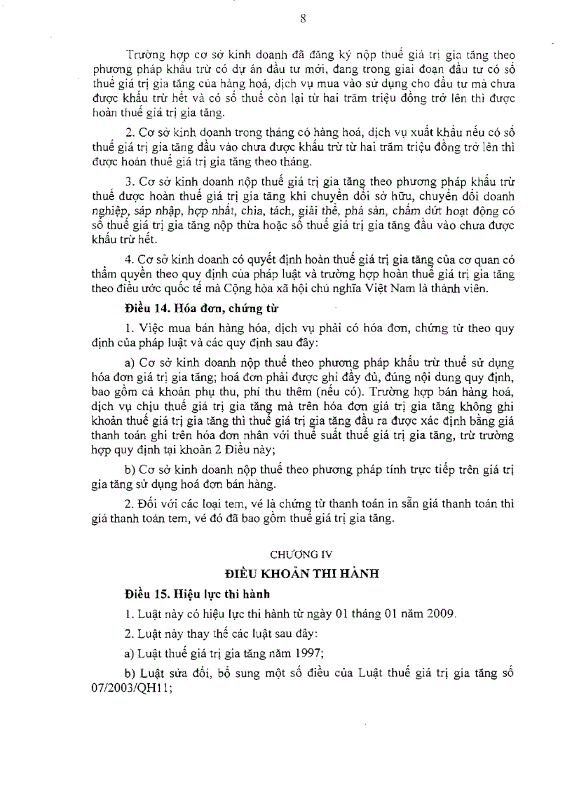 image for page Luật thuế GTGT áp dụng từ 01 01 2009 Số 13 2008
