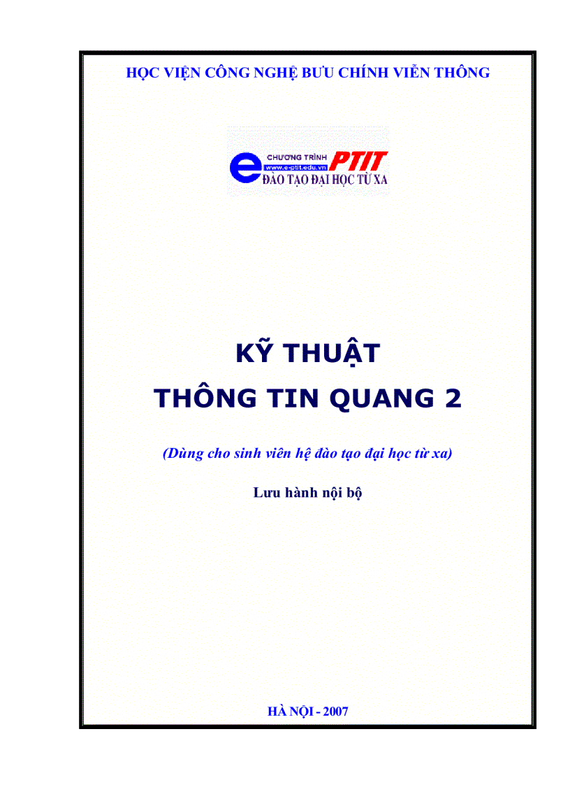 Giáo Trình Kỹ Thuật Thông Tin Quang II Học Viện Công Nghệ Bưu chính VT