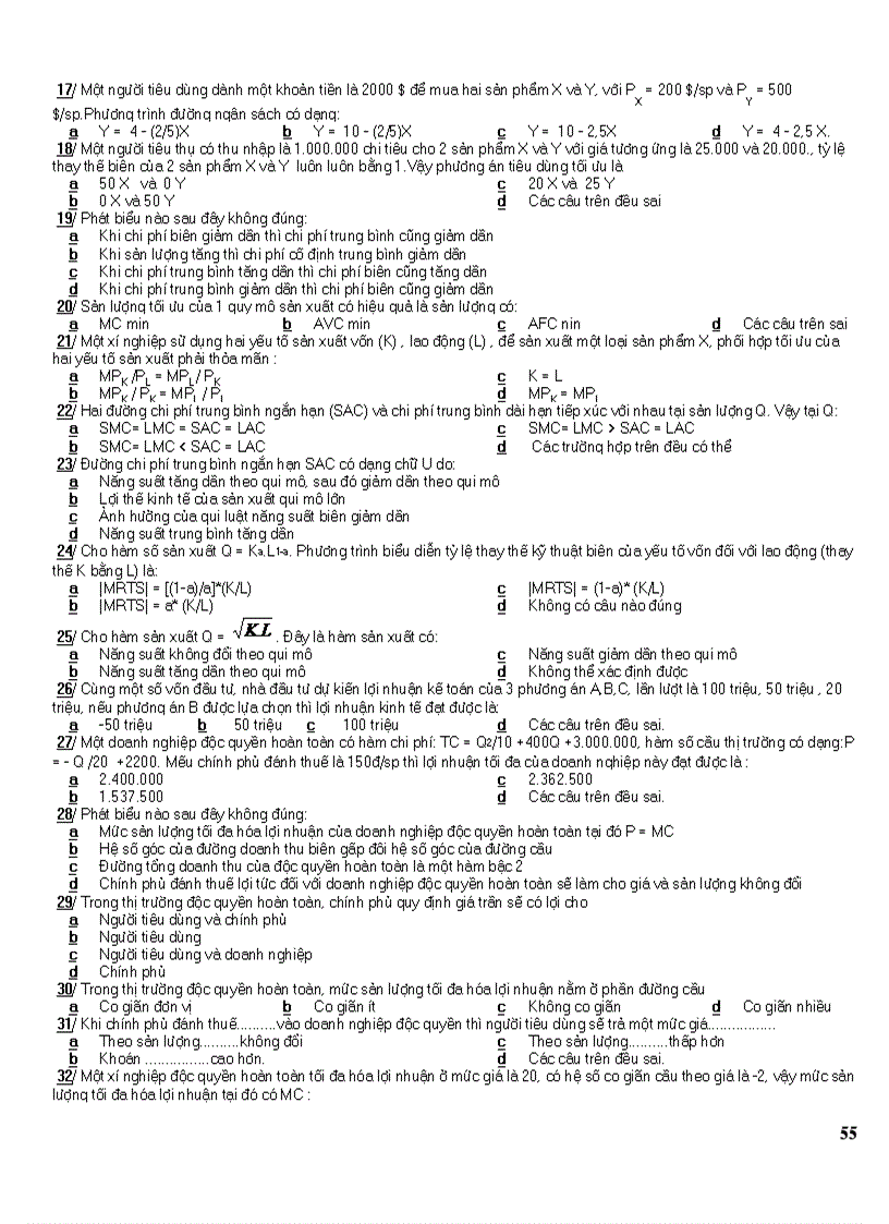 image for page 16 đề thi kinh tế vi mô Trắc nghiêm