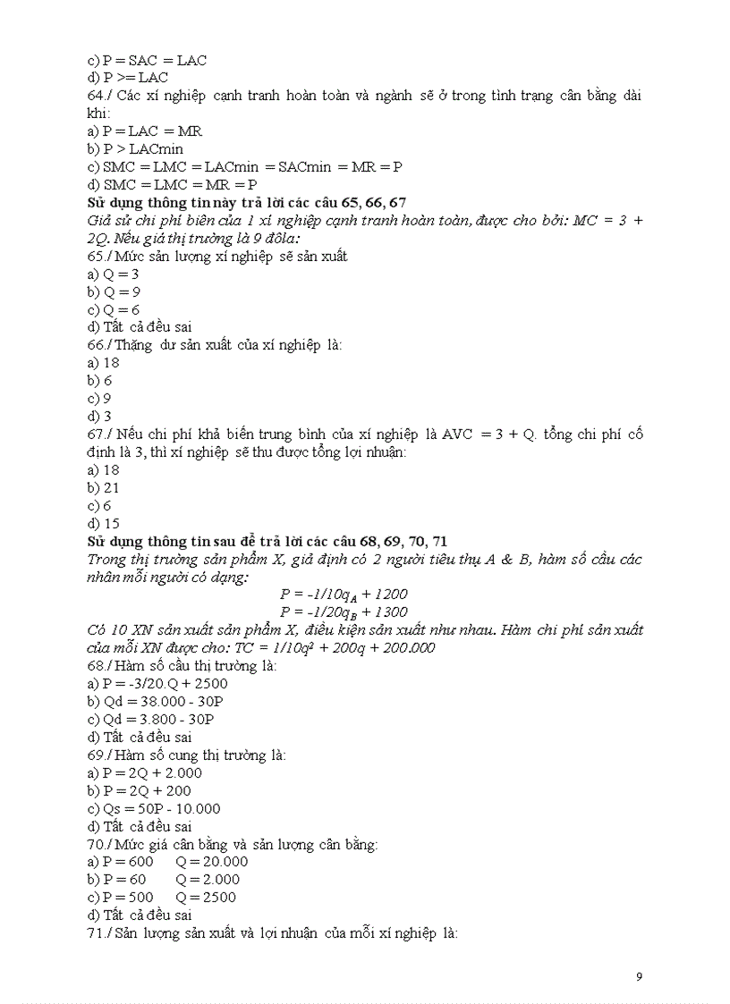 image for page 153 Câu hỏi trăc nghiệm kinh tế vi mô ôn thi văn bằng 2 ĐH Kinh tế