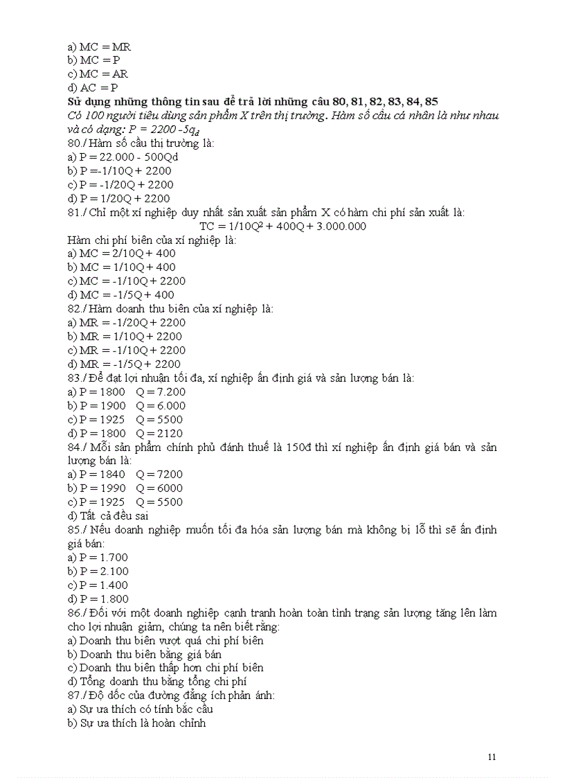 image for page 153 Câu hỏi trăc nghiệm kinh tế vi mô ôn thi văn bằng 2 ĐH Kinh tế