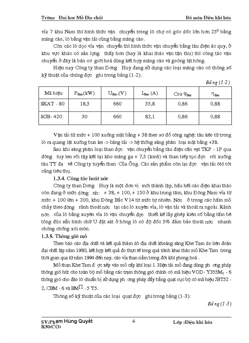 Đồ án tốt nghiệp Cải tạo mạng hạ áp mỏ Dương Huy