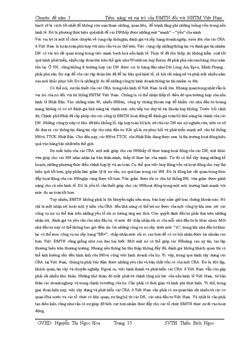 image for page Chuyên đề tiềm năng và vai trò của định mức tín nhiệm