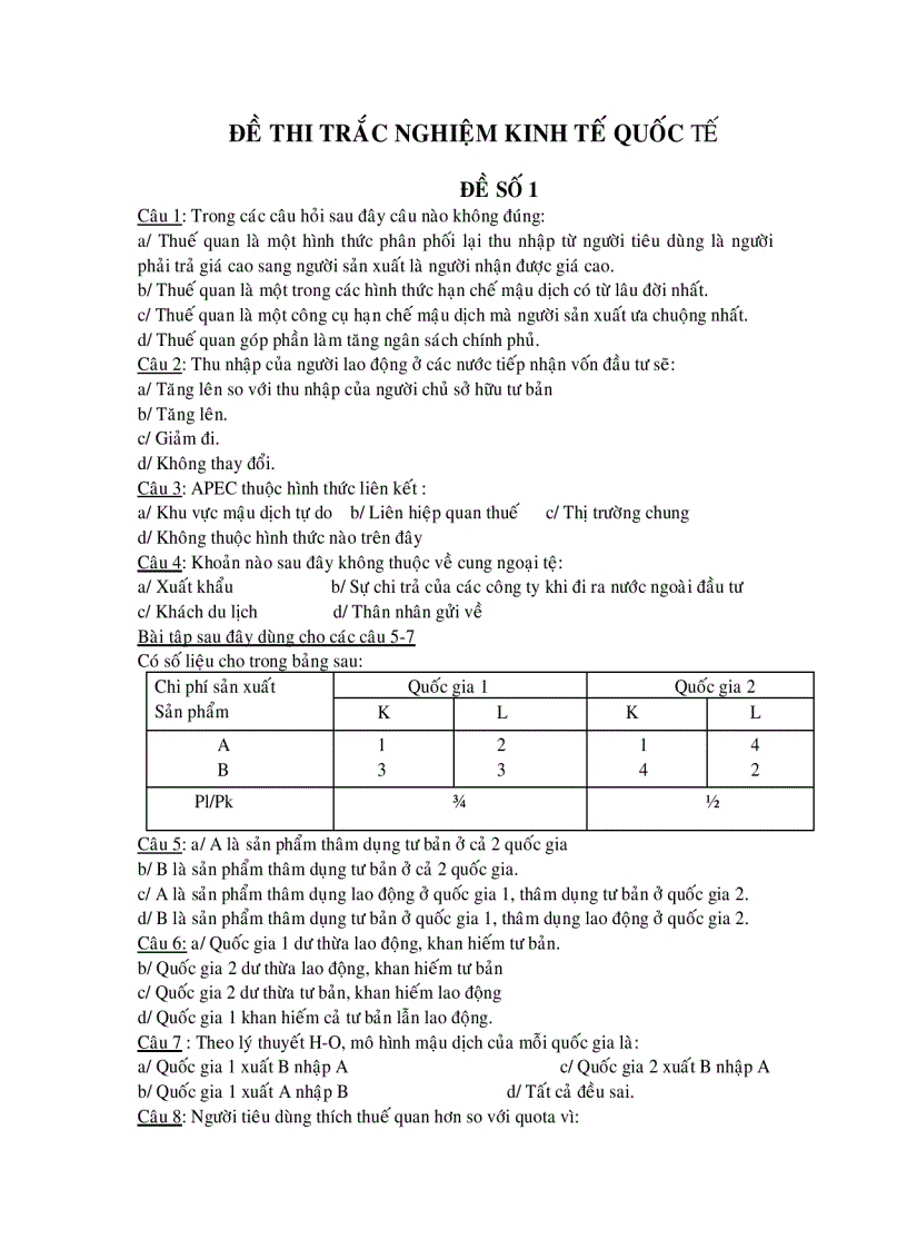 image for page Các câu hỏi trắc nghiệm môn Kinh Tế Quốc Tế