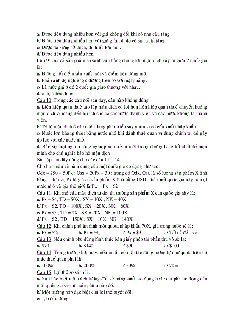 image for page Các câu hỏi trắc nghiệm môn Kinh Tế Quốc Tế