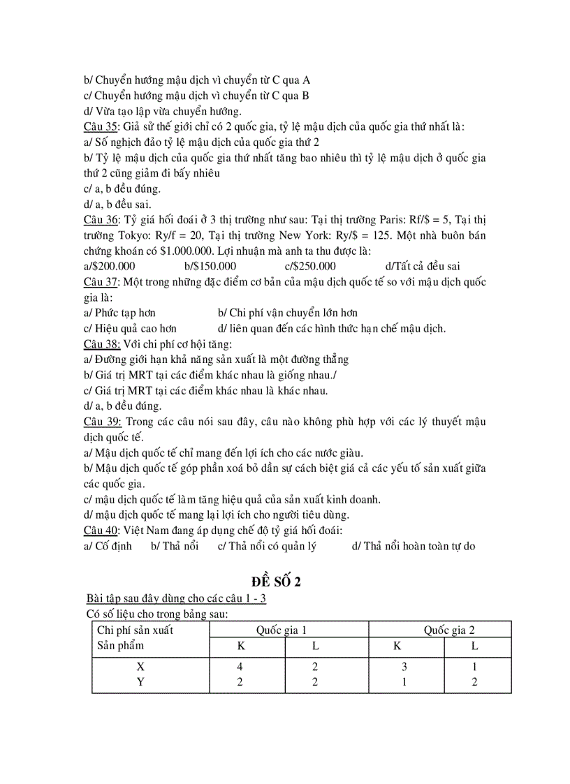 image for page Các câu hỏi trắc nghiệm môn Kinh Tế Quốc Tế