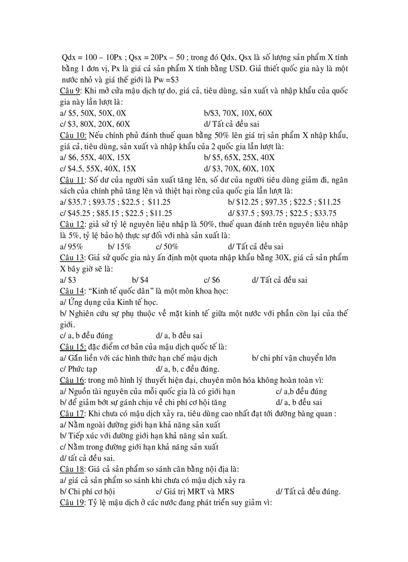 image for page Các câu hỏi trắc nghiệm môn Kinh Tế Quốc Tế